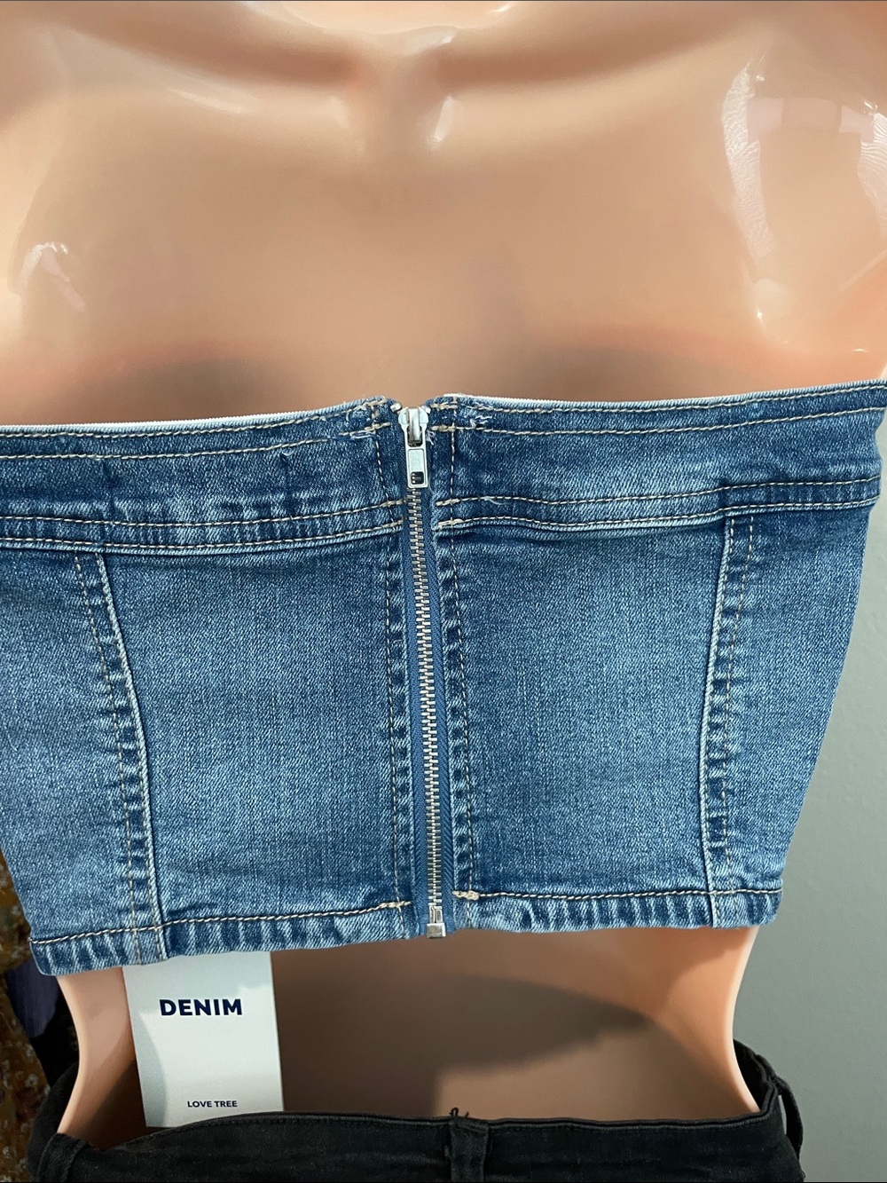 Love Tree Blue Denim Strapless Corset Crop Top - Picture 5 of 8